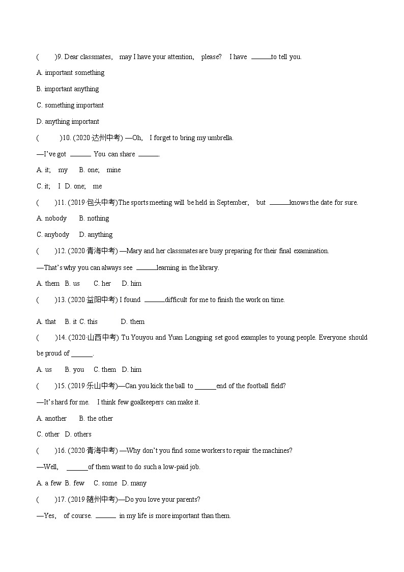 练习03 代词-中考英语总复习基础语法分类讲练第2页