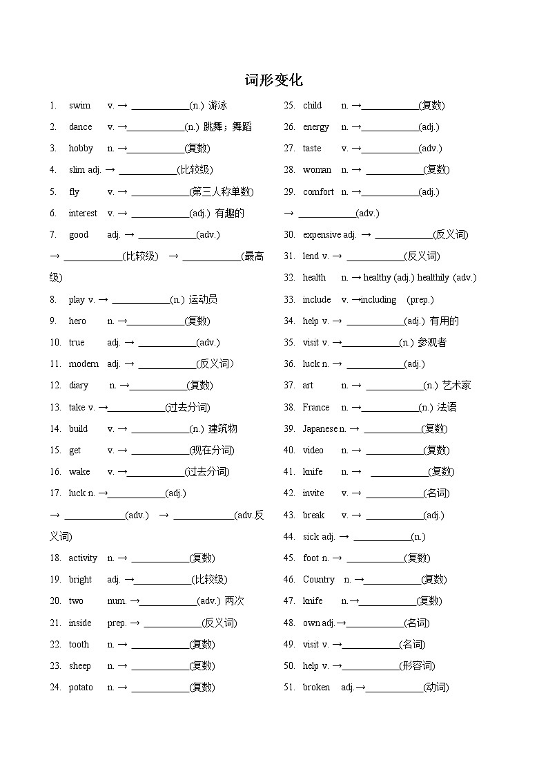 专题01 词形变化归纳（测试版）第1页