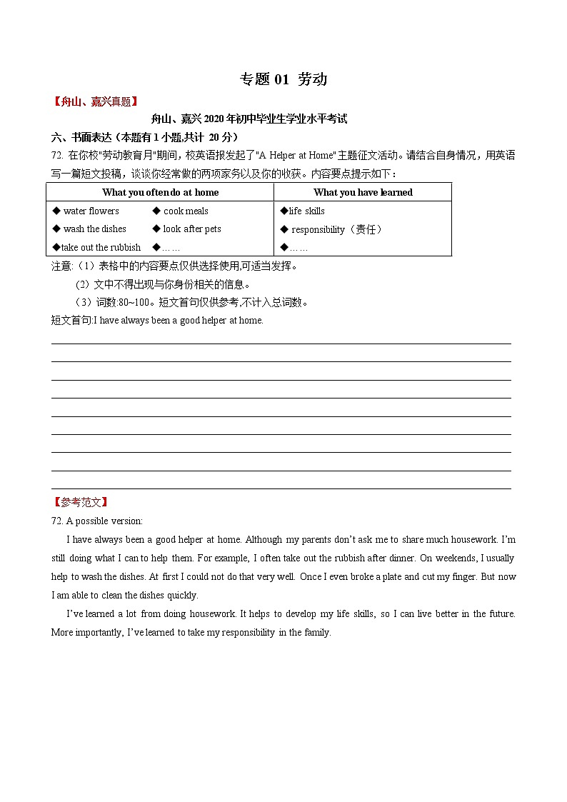 专题01 劳动-中考英语作文最新热点话题素材积累第1页