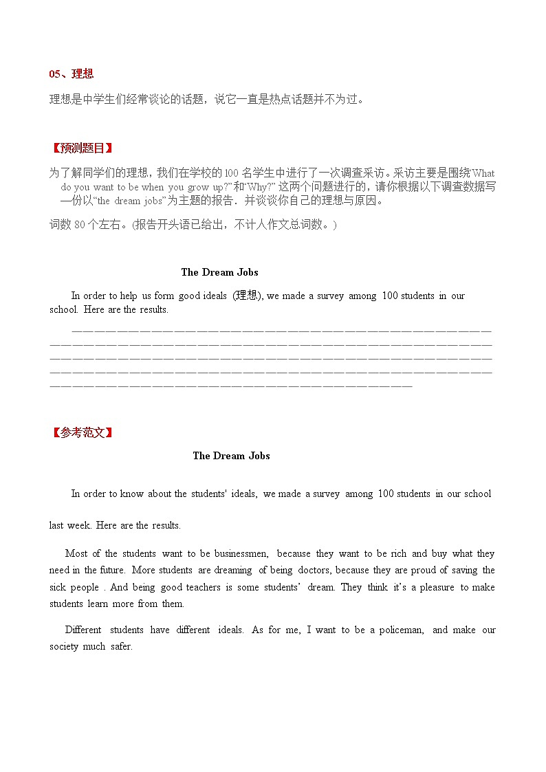 专题05 理想-中考英语作文最新热点话题素材积累第1页