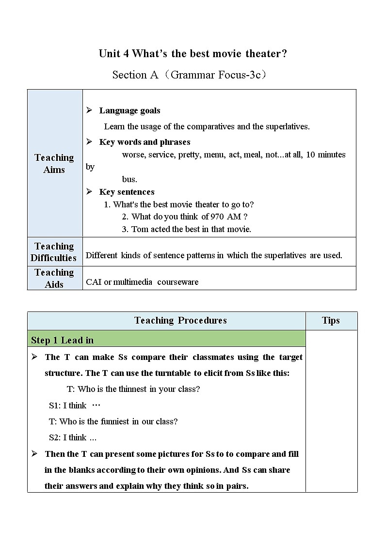 Unit4 What's the best movie theater？SectionA GF-3C 课件+教案+练习01