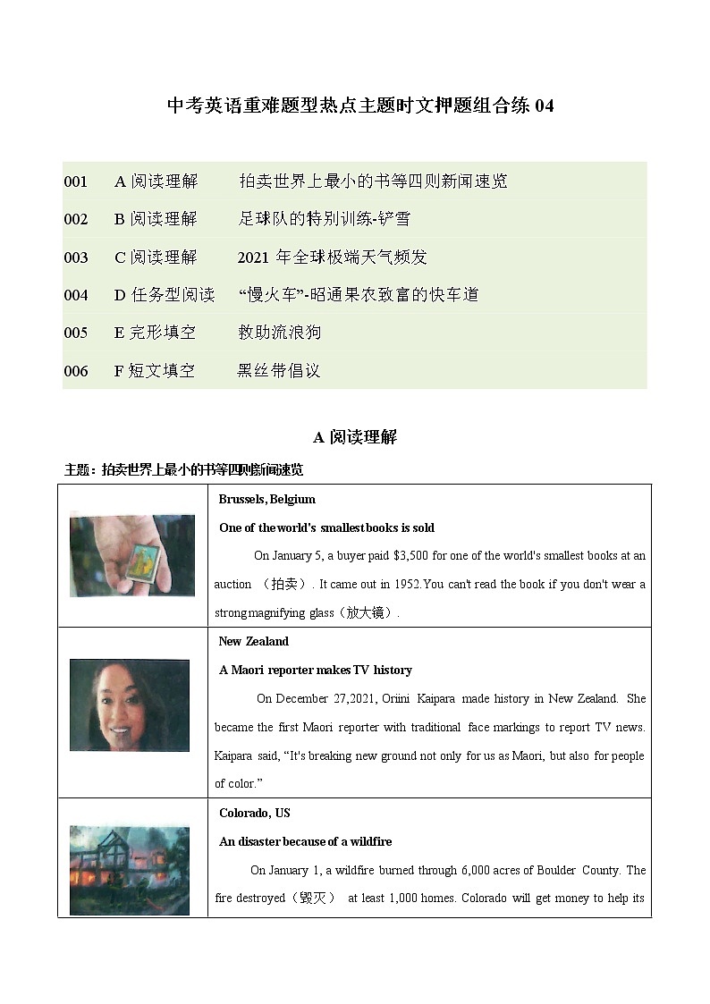 主题04  中考英语重难题型热点主题时文押题组合练第1页