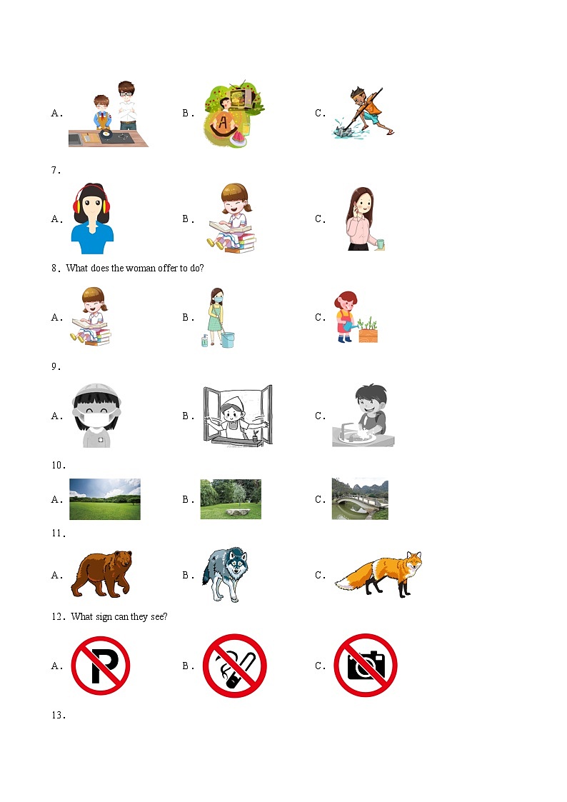 专题10  根据你听到的内容，选出相应的图片  冲刺2022年中考英语必考题型终极押题(上海专用) (原卷版)第2页