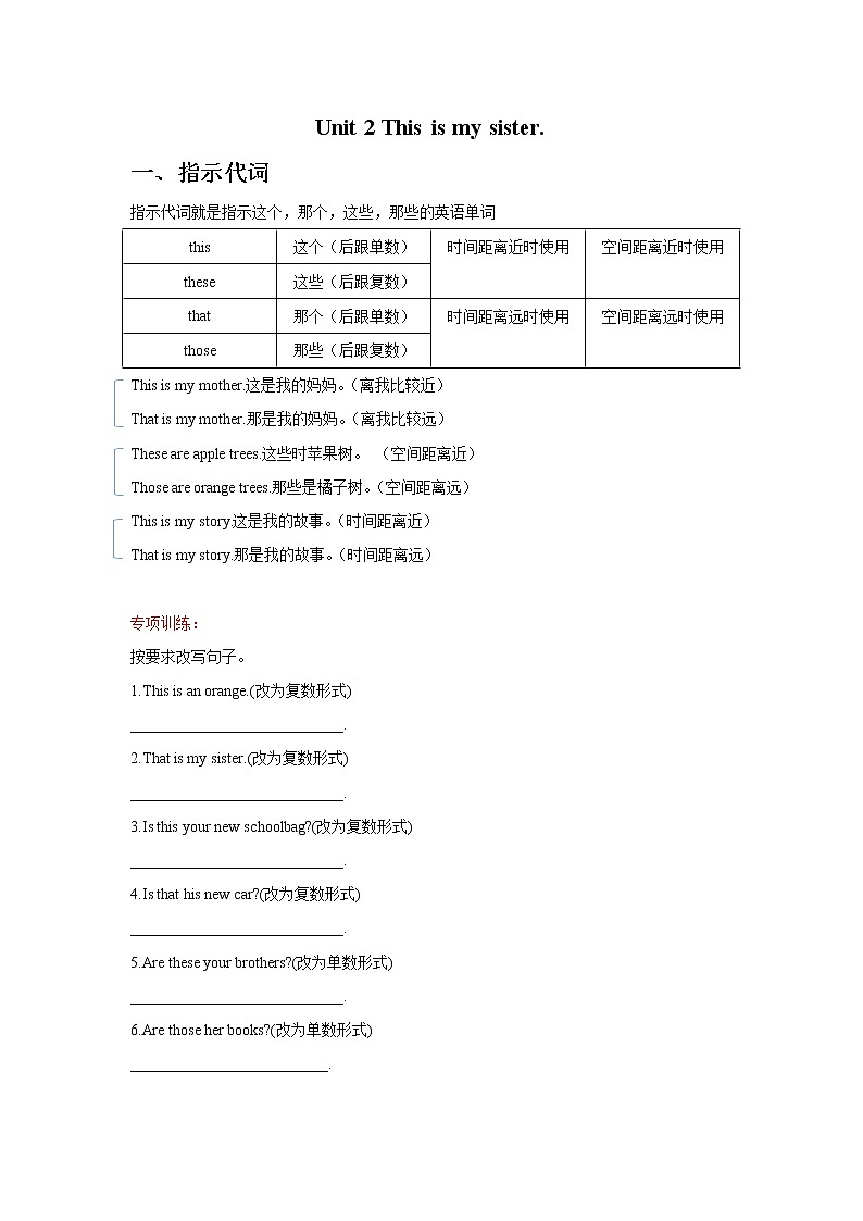Unit 2七年级英语上册语法精讲+课内知识拓展+课后精准练习（人教版）第1页