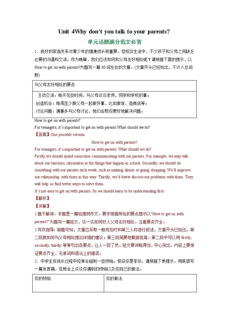 Unit 4 单元话题满分范文必背-2021-2022学年八年级下册单元重难点易错题精练（人教版）01
