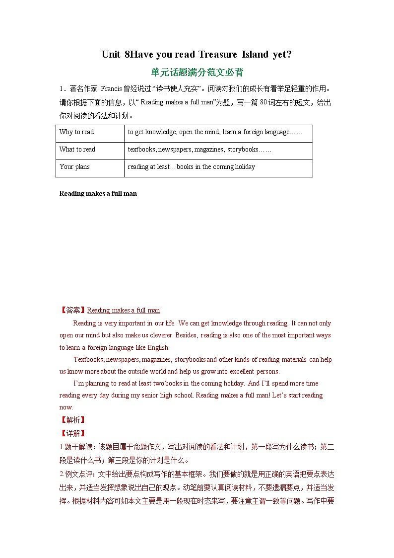 unit 8 单元话题满分范文必背-2021-2022学年八年级下册单元重难点易错题精练（人教版）01