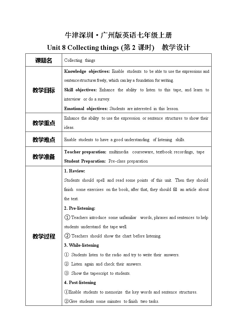 Module4 unit8 Collecting things第二课时课件+教案01