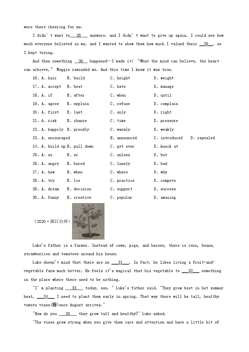 浙江省台州市三年（2020-2022）中考英语真题分题型分层汇编-01完形填空03