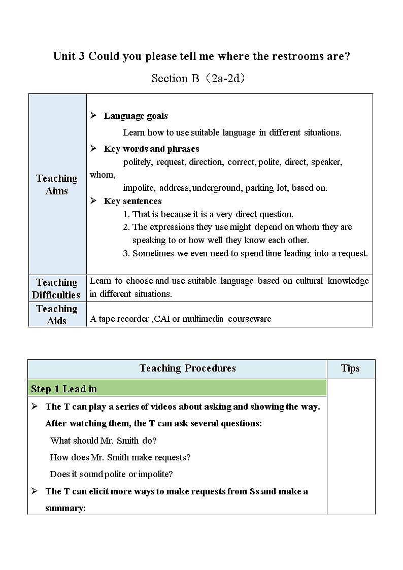 Unit 3 Section B（2a-2d）教案 第1页