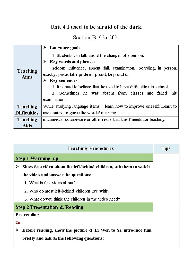 Unit 4 Section B（2a-2f）教案第1页
