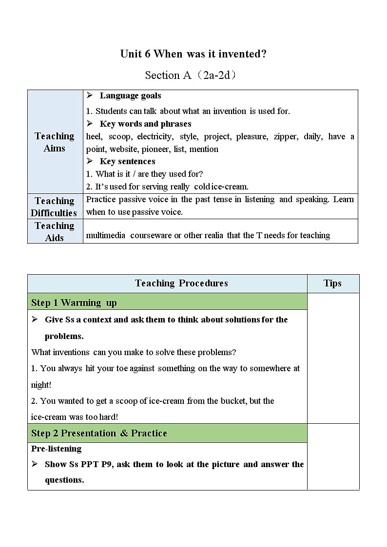 Unit 6 Section A（2a-2d）教案第1页