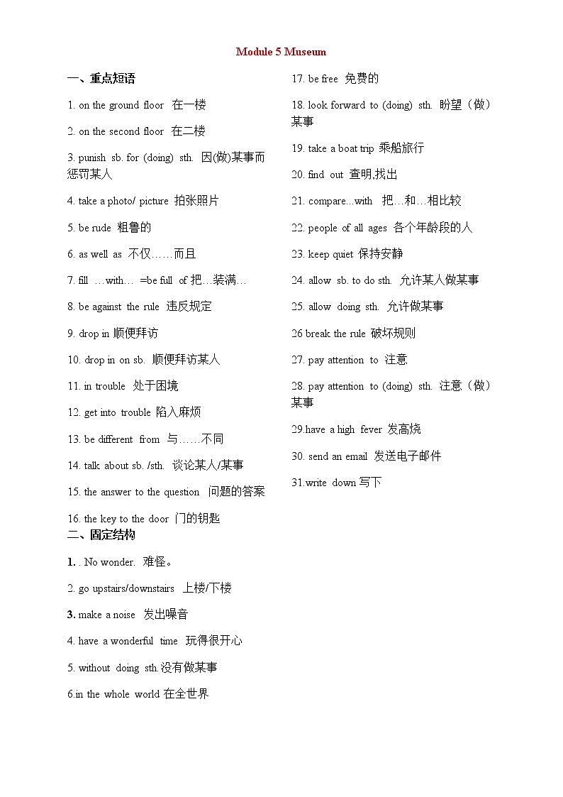 外研版英语九上 Module 5 知识点总结第1页