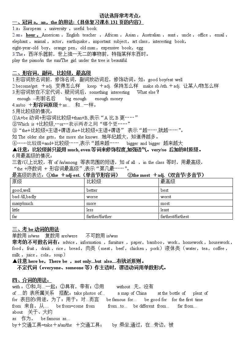 广东英语中考语法选择常考做题方法及考点讲解第1页