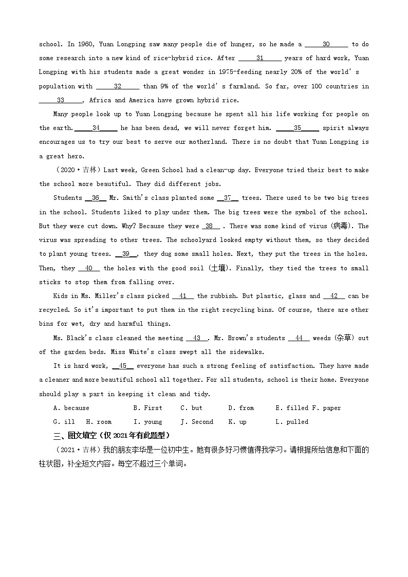 吉林省吉林市三年（2020-2022）中考英语真题分题型分层汇编-03短文提示填空&短文选词填空&图文填空&完形填空03