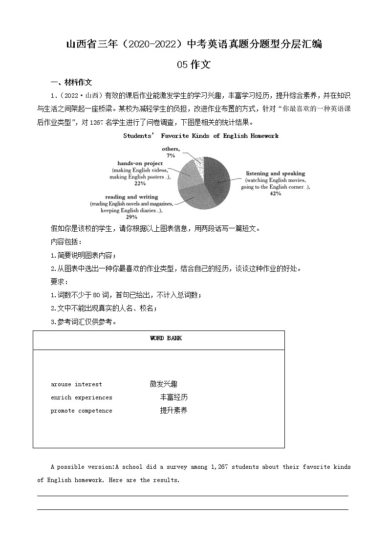 山西省三年（2020-2022）中考英语真题分题型分层汇编-05作文01