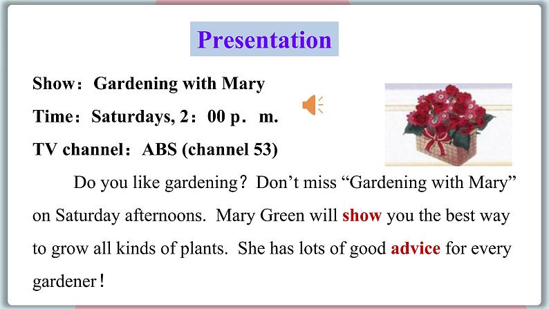 冀教版八年级英语下册--Unit 2 Lesson 9 Gardening with Mary（课件+素材）08