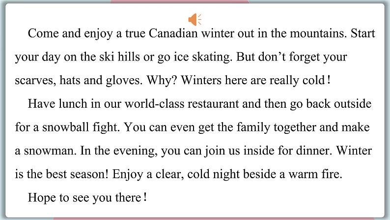 2022--2023学年冀教版七年级英语下册-Unit 6 Lesson 32 I Can't Wait for Winter!（课件+素材）07