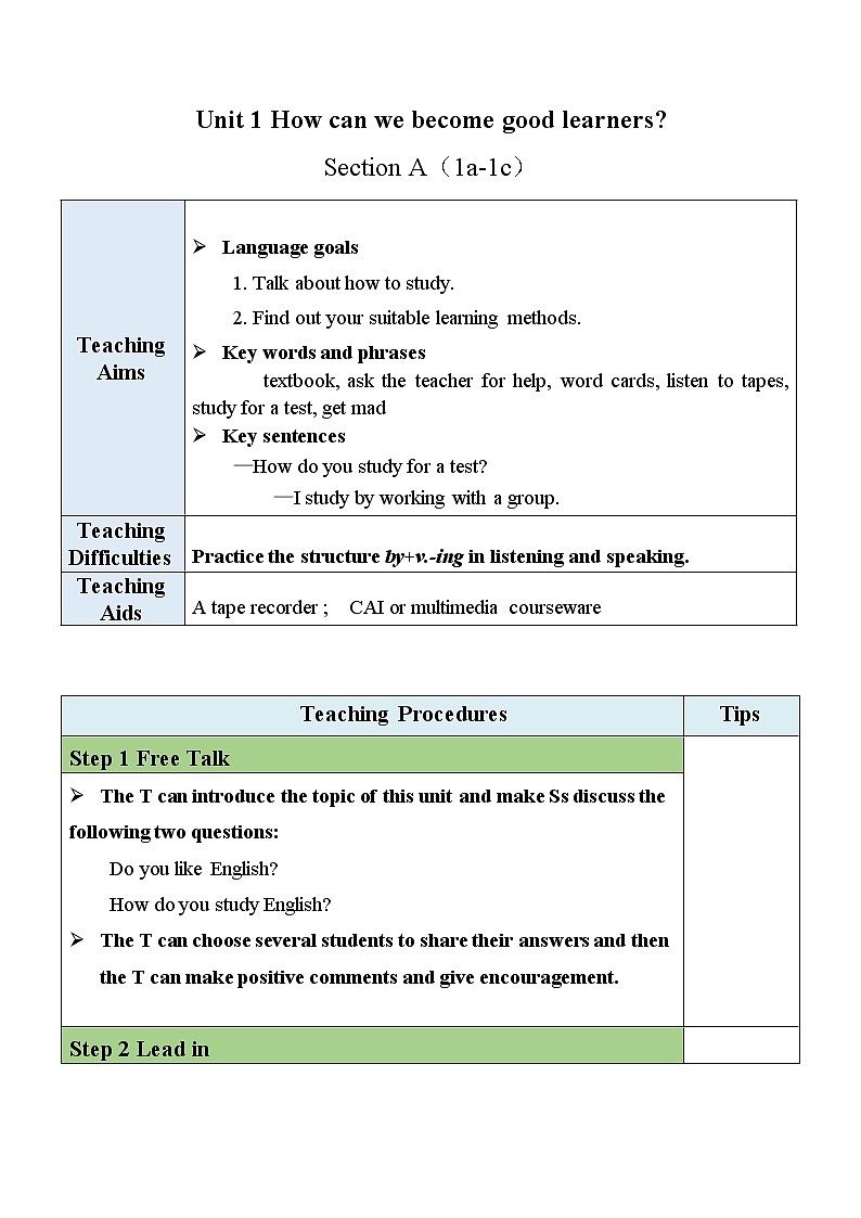 Unit 1 Section A（1a-1c）教案第1页