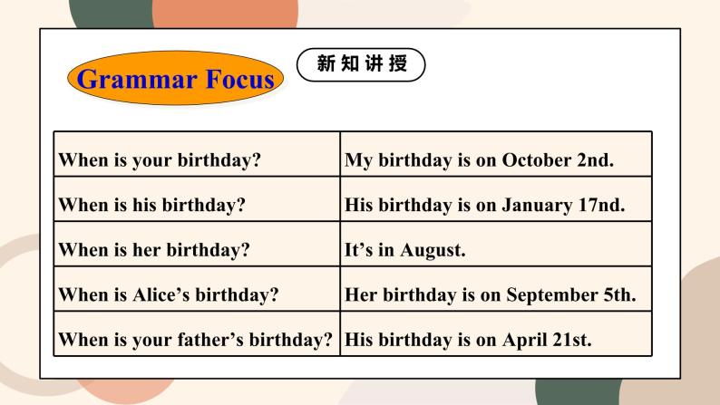 Unit 8 When is your birthday Section A Grammar Focus-3c课件+教案08