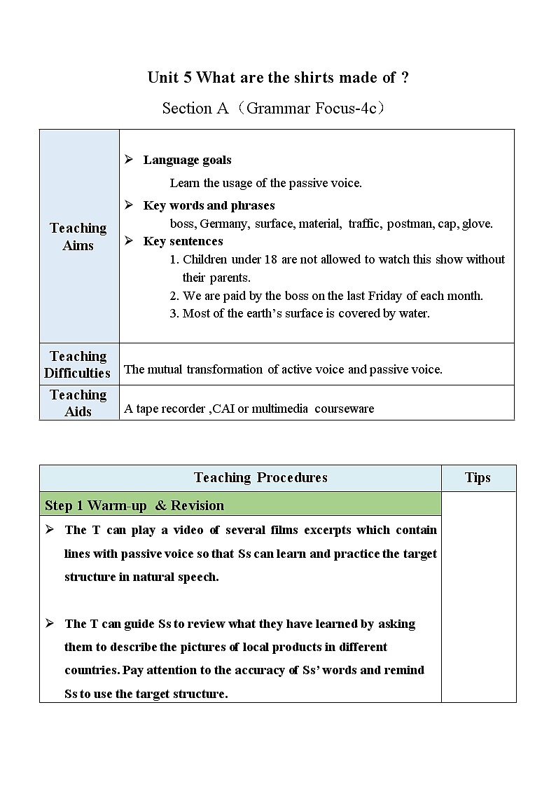 Unit 5 Section A（GF-4c）教案 第1页