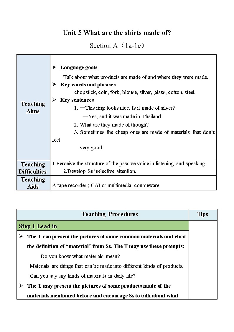 Unit 5 Section A（1a-1c）教案第1页