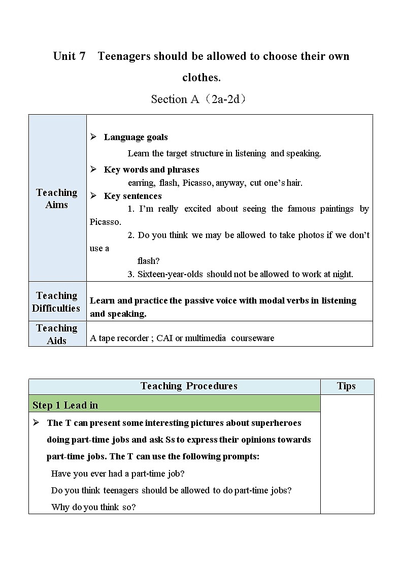 Unit 7 Section A（2a-2d）教案第1页