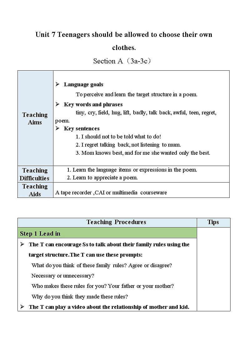 Unit 7 Section A（3a-3c）教案 第1页