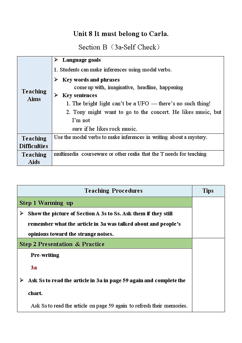 人教版九年级全一册英语Unit 8 Section B （3a-Self Check）课件+教案01