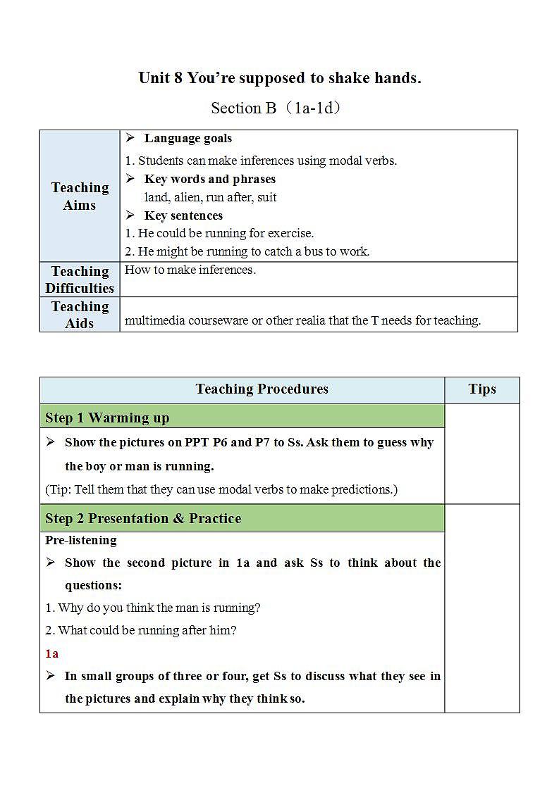 Unit 8 Section B（1a-1d）教案第1页