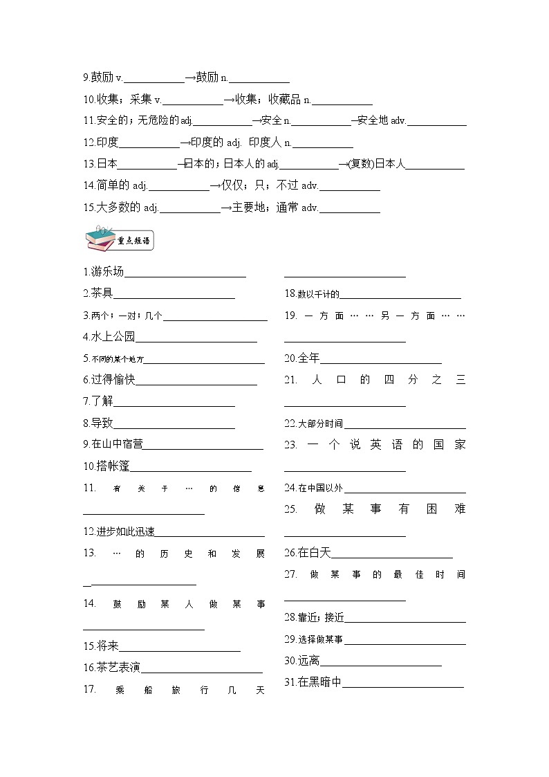 八年级英语下册Unit9单词短语周周清 学案02
