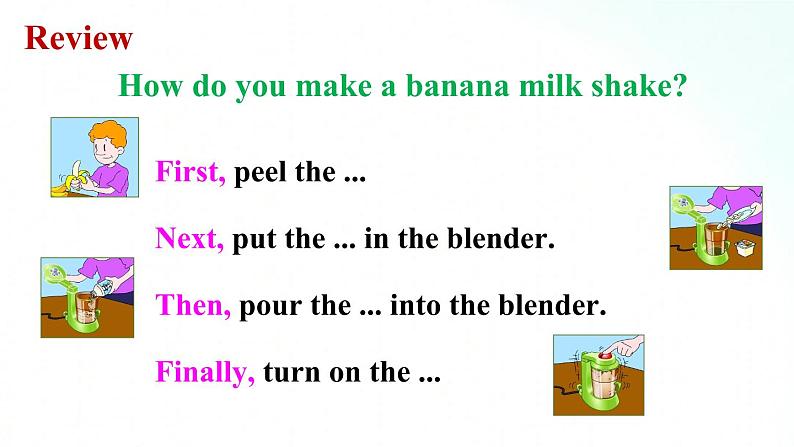 人教版英语八年级上册 Unit8 How to make a banana milk shake.SectionB(3a-Self Check）课件第5页