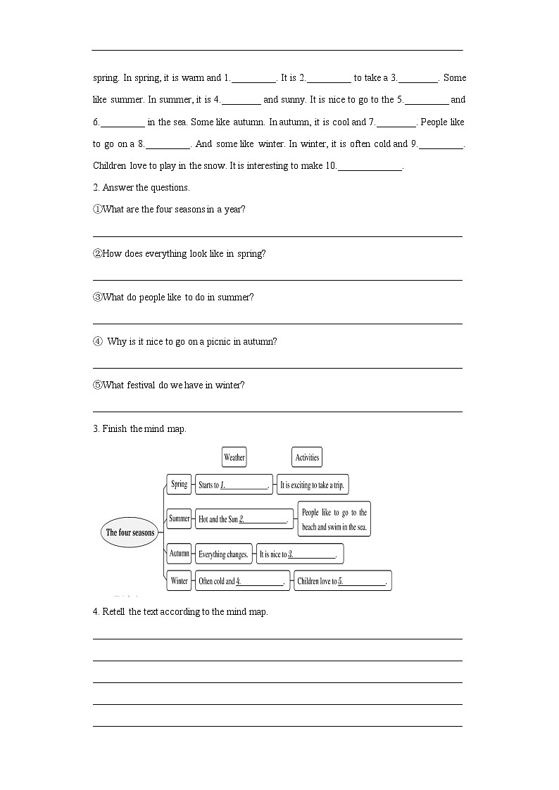 牛津版深圳广州版7年级上册英语Unit4 Seasons第2课时Reading Ⅱ and listening导学案02