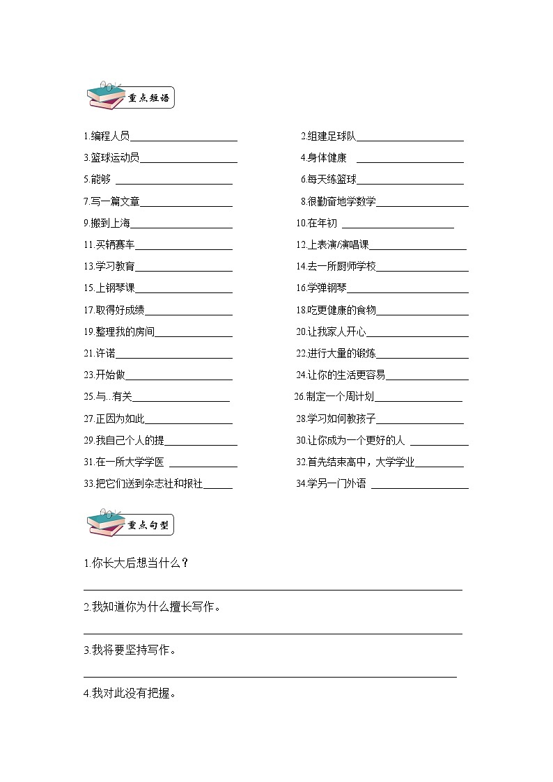 人教版英语八年级上册Unit6复习单词及词性短语句子默写 学案03