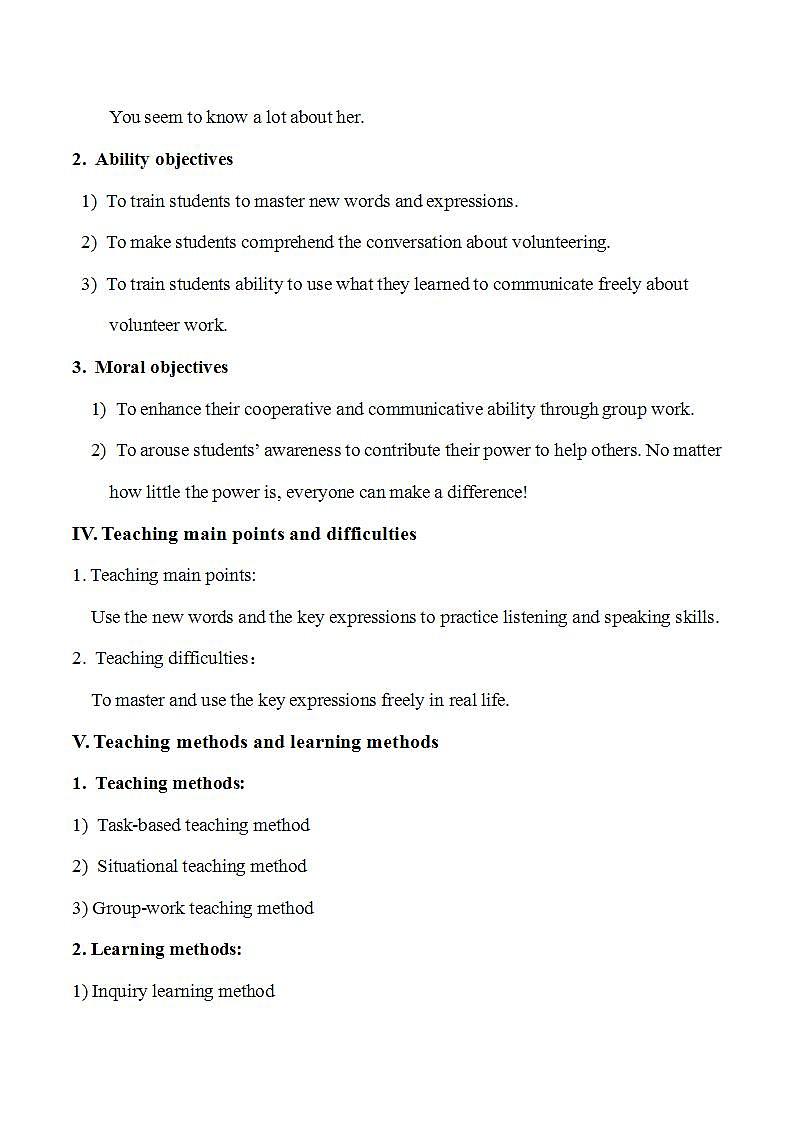 教科版英语八年级上册：UNIT 9 A Volunteer Listen and Speak 教案02