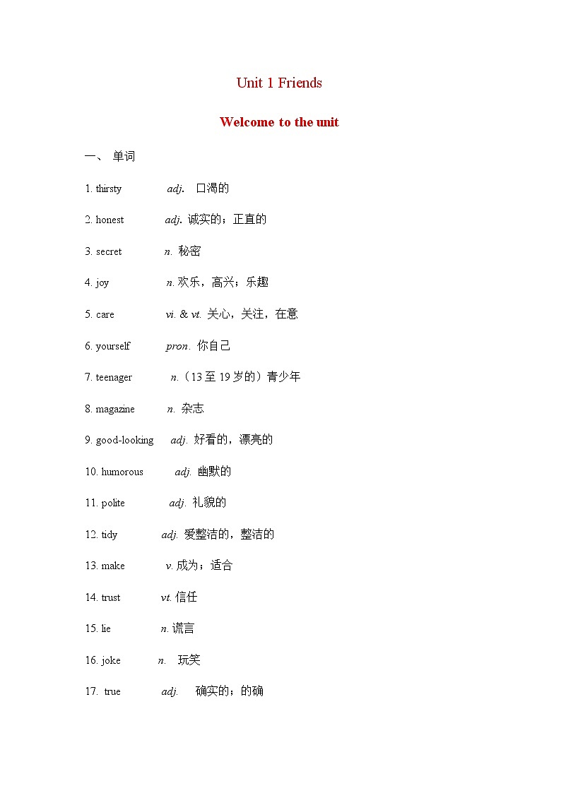 译林八年級英語上冊 Unit 1 Friends  课时1 PPT课件+教案01