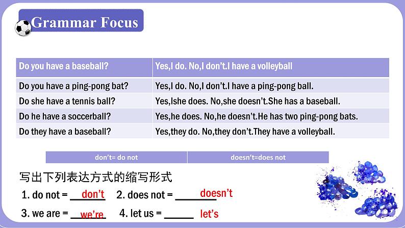 人教版英语七年级上册：Unit5 Do you have a soccor ball SectionA(Grammar-3c)课件第7页