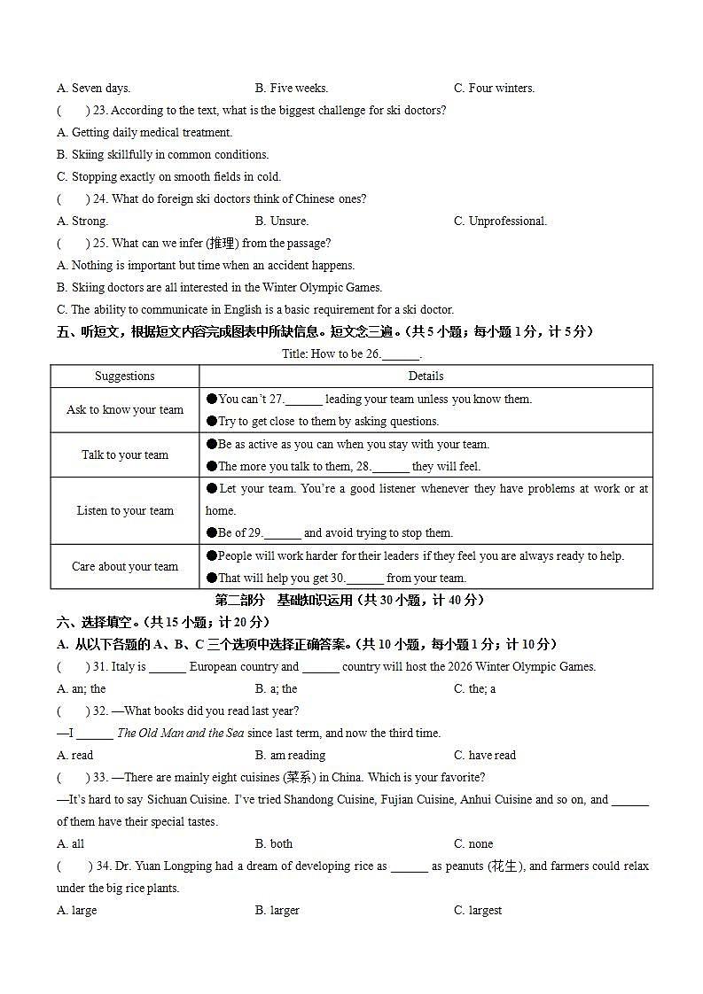 2022年四川省成都市高新区中考二模英语试题(word版无答案)第2页