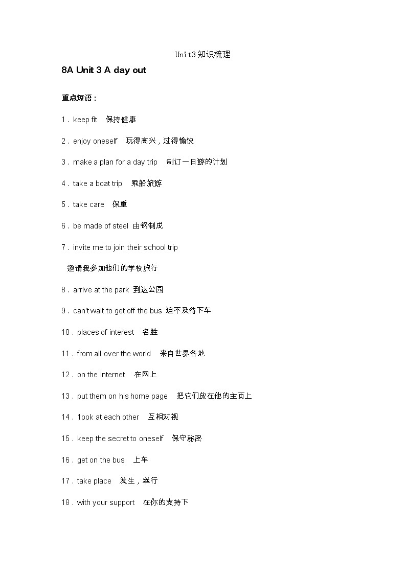 译林版八年级上 Unit3 知识点梳理第1页