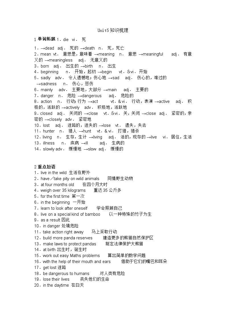 译林版初中英语八年级上册 Unit5 知识点梳理+单元测试卷01