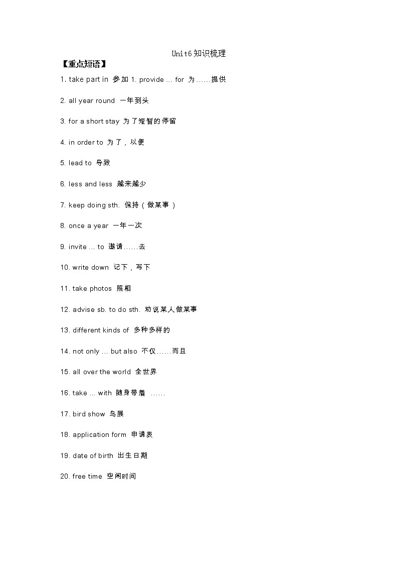 译林版八年级上 Unit6 知识点梳理第1页