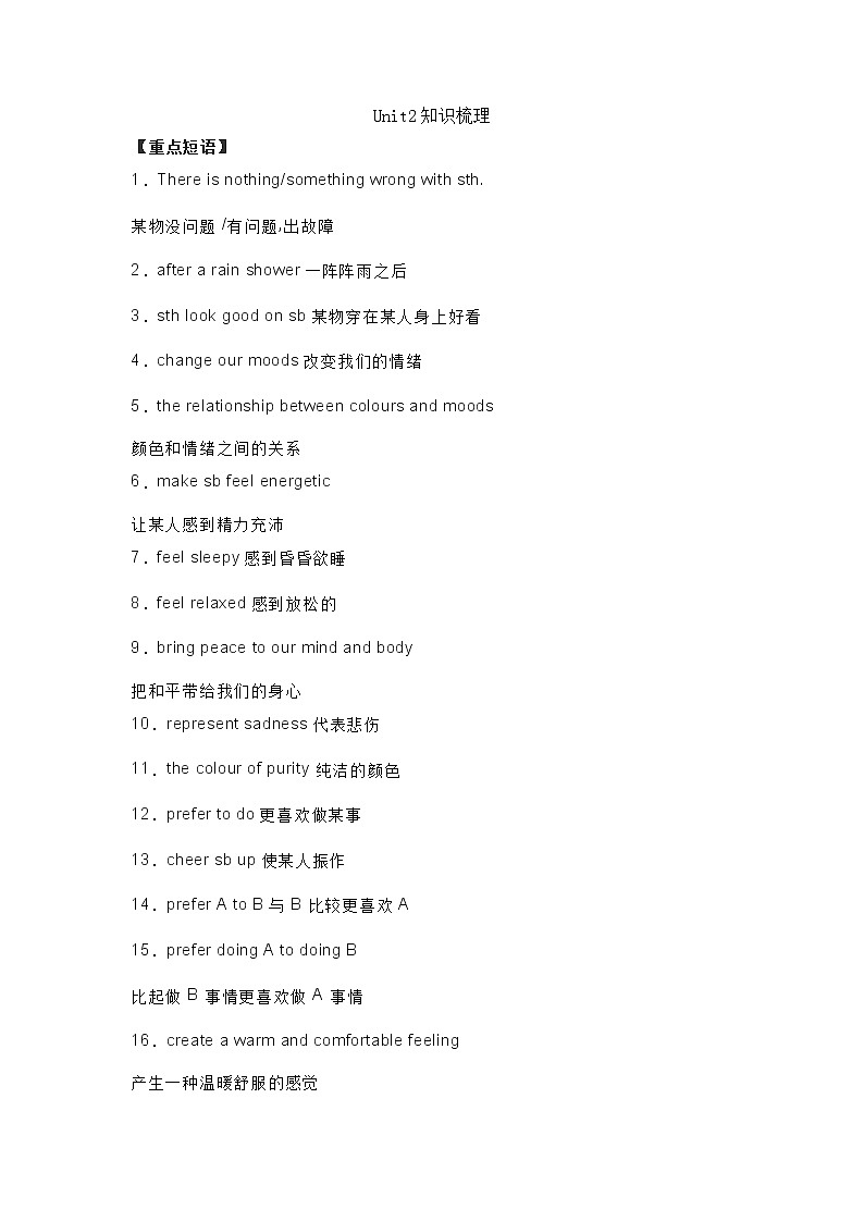 译林版初中英语九年级上册 Unit2 知识点梳理+单元测试卷01