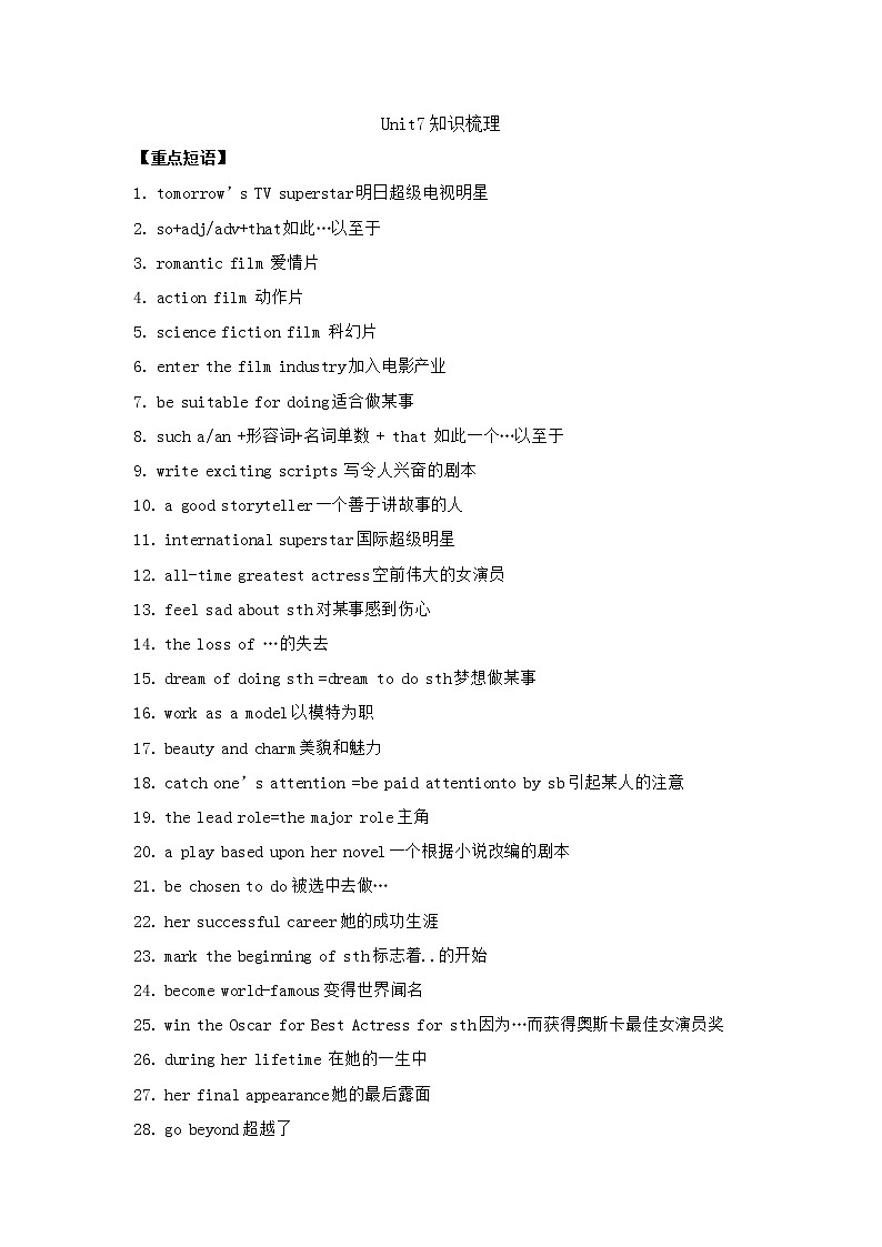 译林版初中英语九年级上册 Unit7 知识点梳理+单元测试卷01