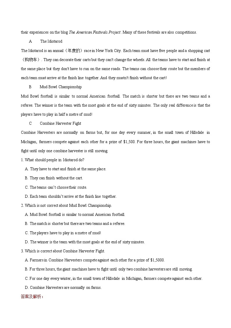 Unit 5 Do you want to watch a game show？Section A（重点练）八年级英语上册十分钟同步课堂专练（人教版）（含答案解析）02