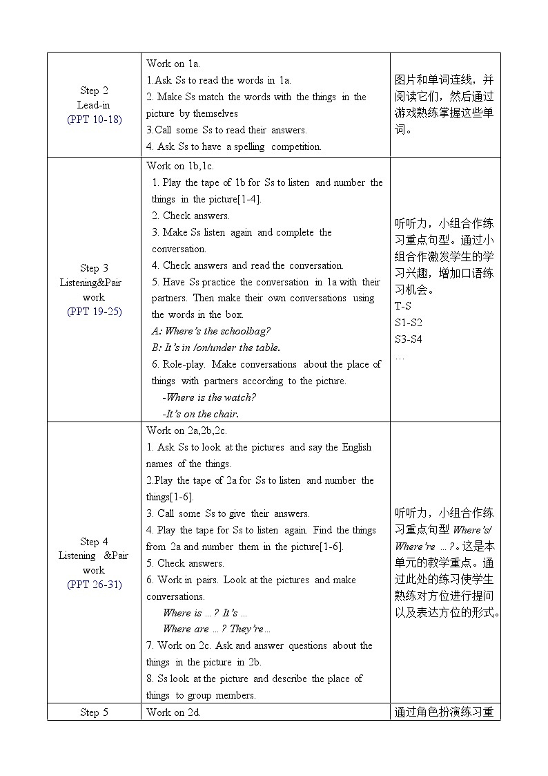 人教版七年级英语上册教案 Unit 4 Section A 1a-2d02