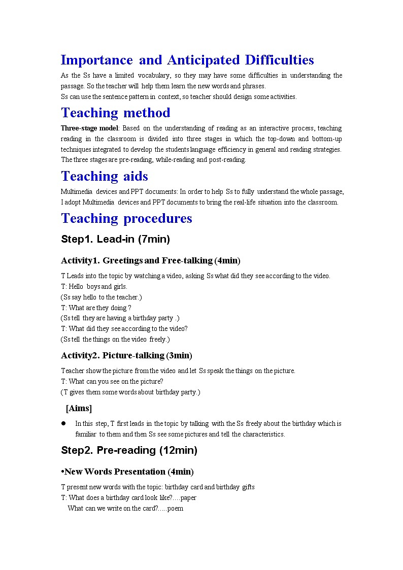 冀教版七上英语 Lesson 29 A Birthday Card 教案02