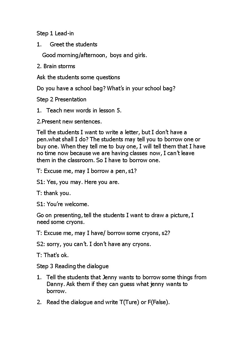 冀教版七上英语 Lesson 5 May I Have a Book 教案02