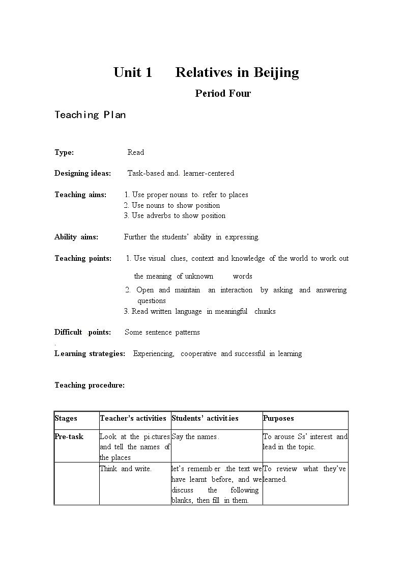 7AUnit 1 Relatives in Beijing period4教案第1页