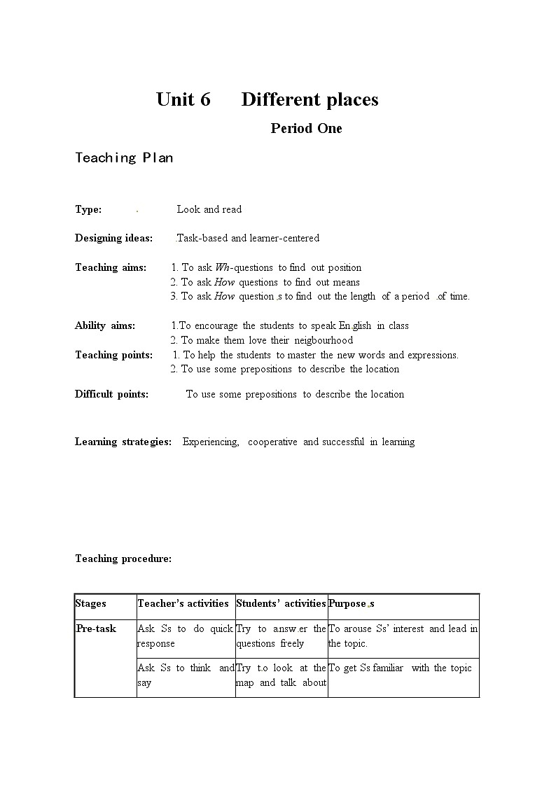 Module 2 My NeighborhoodUnit 6 Different places单元教案（4课时）（4份打包）01