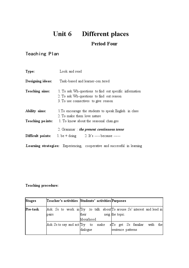 Module 2 My NeighborhoodUnit 6 Different places单元教案（4课时）（4份打包）01