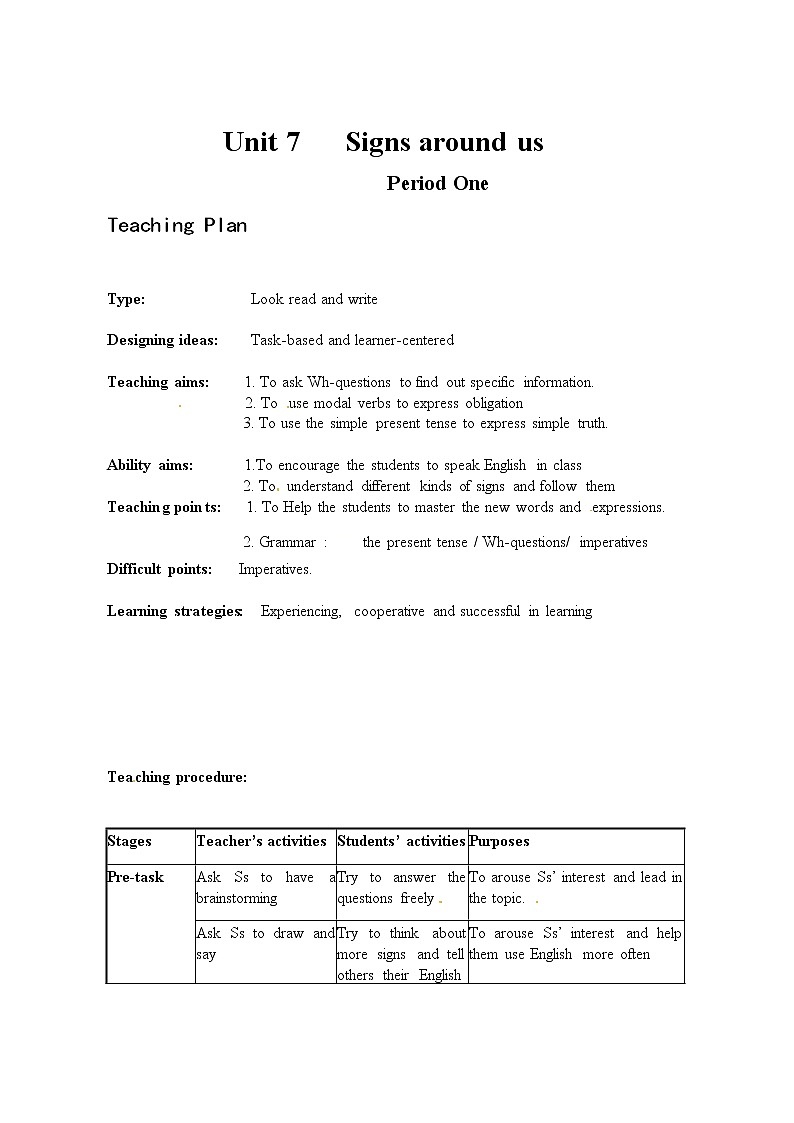 Module 2 My NeighborhoodUnit 7 Signs around us单元教案（4课时）（4份打包）01